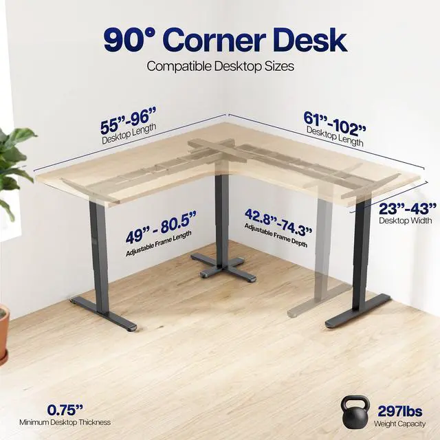 Alt view image 7 of 7 - VIVO Electric Triple Motor 3 Leg L or I-Shaped Sit-Stand Desk Frame
