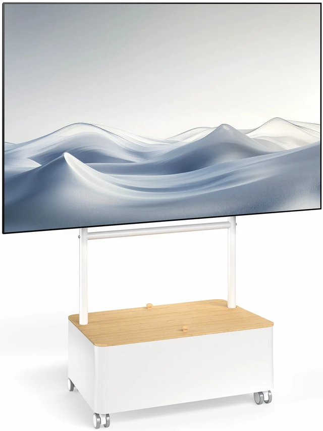 Main image of VIVO White Studio Rolling TV Stand, 43-65 Screen, Bamboo Cover Hidden Storage