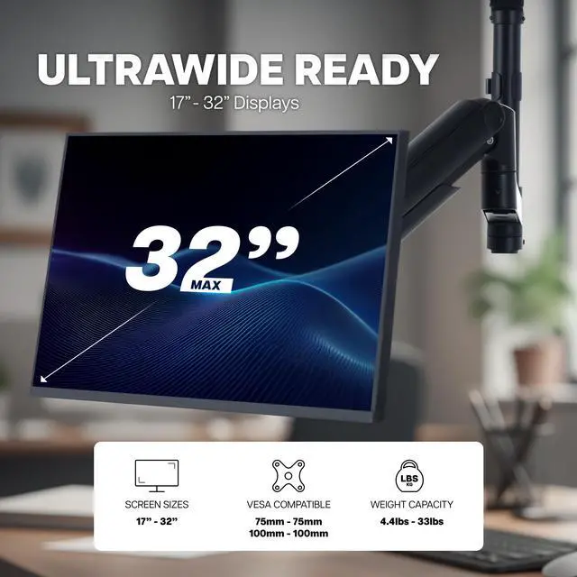 Alt view image 6 of 7 - VIVO Under-Surface Clamp Monitor Arm Mount, Fits Screens 17"-32, 33lbs Capacity