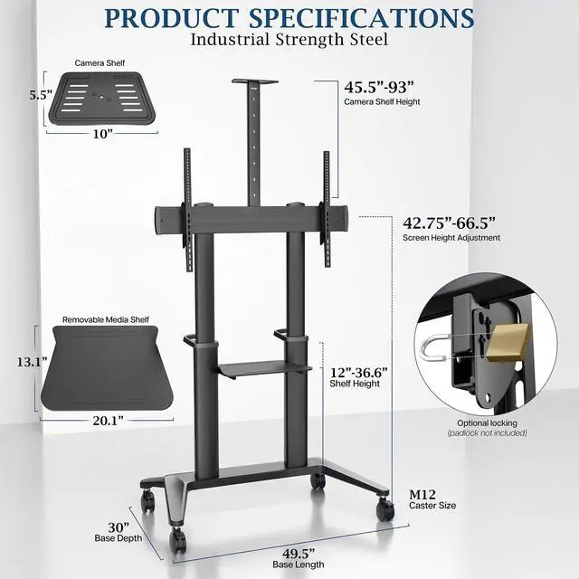 Alt view image 4 of 7 - VIVO PRO Premium Heavy-Duty Mobile TV Cart, 32"-120" Screens up to 308 lbs