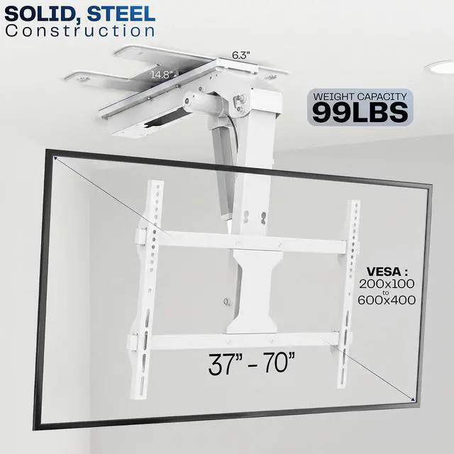 Alt view image 3 of 7 - VIVO White Electric Flip Down and Swivel Ceiling TV Mount for 37"-70" Screens