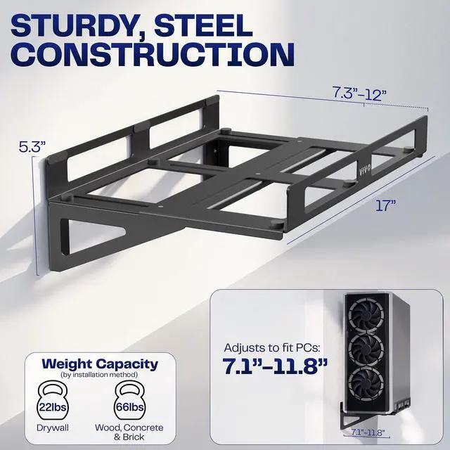 Alt view image 3 of 7 - VIVO Adjustable Deskside PC Wall Mount, PC Gaming Mount, 3 Mounting Options