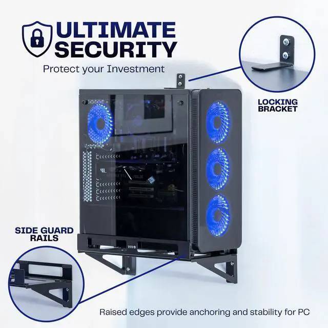 Alt view image 6 of 7 - VIVO Adjustable Deskside PC Wall Mount, PC Gaming Mount, 3 Mounting Options