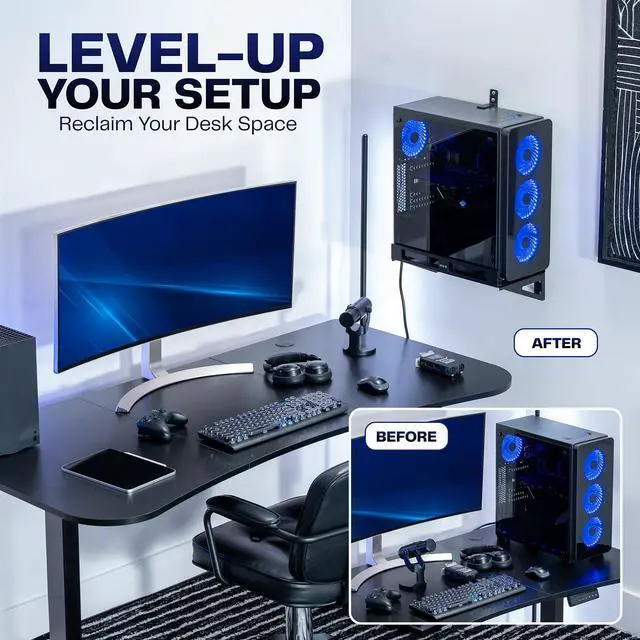Alt view image 5 of 7 - VIVO Adjustable Deskside PC Wall Mount, PC Gaming Mount, 3 Mounting Options