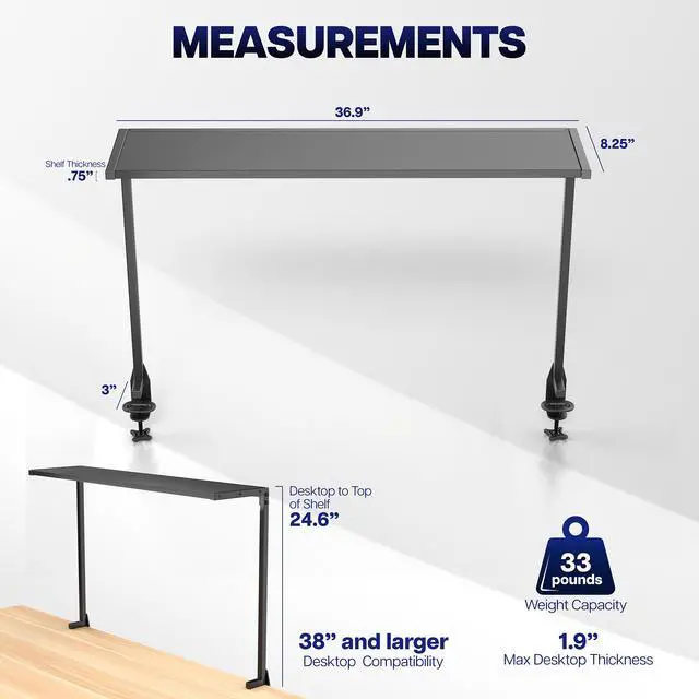 Alt view image 3 of 7 - VIVO 38" Black Clamp-on Overhead Desk Shelf Mount, Raised Desktop Organizer