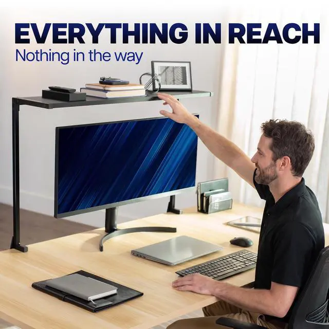 Alt view image 7 of 7 - VIVO 38" Black Clamp-on Overhead Desk Shelf Mount, Raised Desktop Organizer