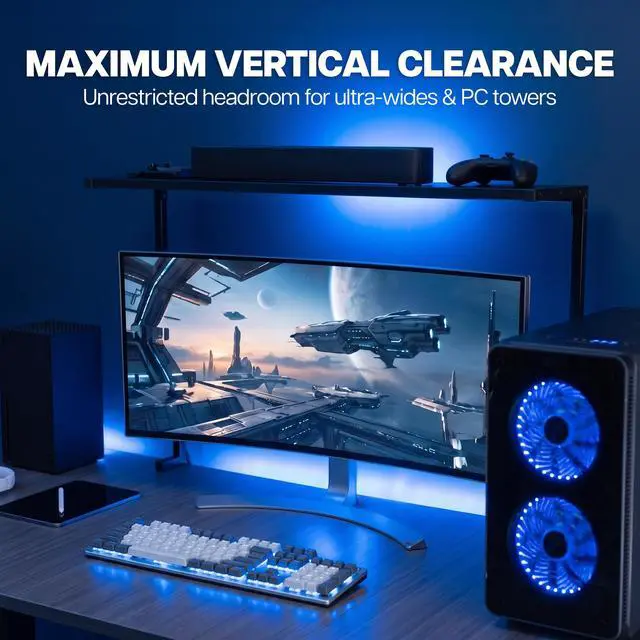 Alt view image 5 of 7 - VIVO 38" Black Clamp-on Overhead Desk Shelf Mount, Raised Desktop Organizer
