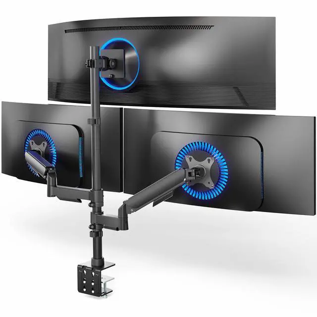 Main image of VIVO Triple Monitor Desk Mount, 2 Mechanical Arms + 1 Fixed Arm, Screens 32"-49