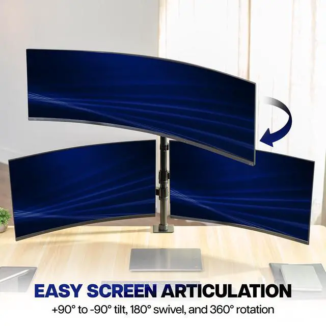 Alt view image 6 of 7 - VIVO Triple Monitor Desk Mount, 2 Mechanical Arms + 1 Fixed Arm, Screens 32"-49