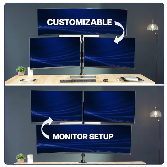 Alt view image 7 of 7 - VIVO Triple Monitor Desk Mount, 2 Mechanical Arms + 1 Fixed Arm, Screens 32"-49