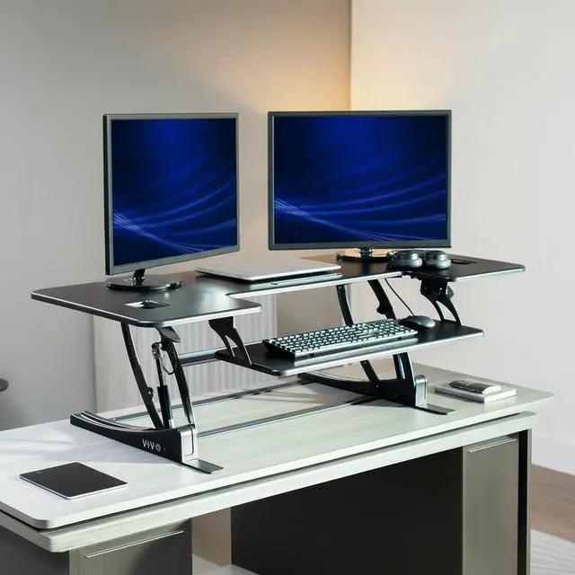 Alt view image 2 of 7 - VIVO 54 Manual Height Adjustable Standing Desk Converter, Desk Riser
