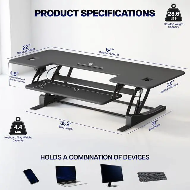 Alt view image 3 of 7 - VIVO 54 Manual Height Adjustable Standing Desk Converter, Desk Riser