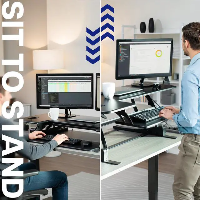 Alt view image 4 of 7 - VIVO 54 Manual Height Adjustable Standing Desk Converter, Desk Riser