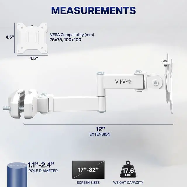 Alt view image 4 of 7 - VIVO Steel Universal Pole Mount Monitor Arm VESA Plate | Fits 17" to 32" Screens