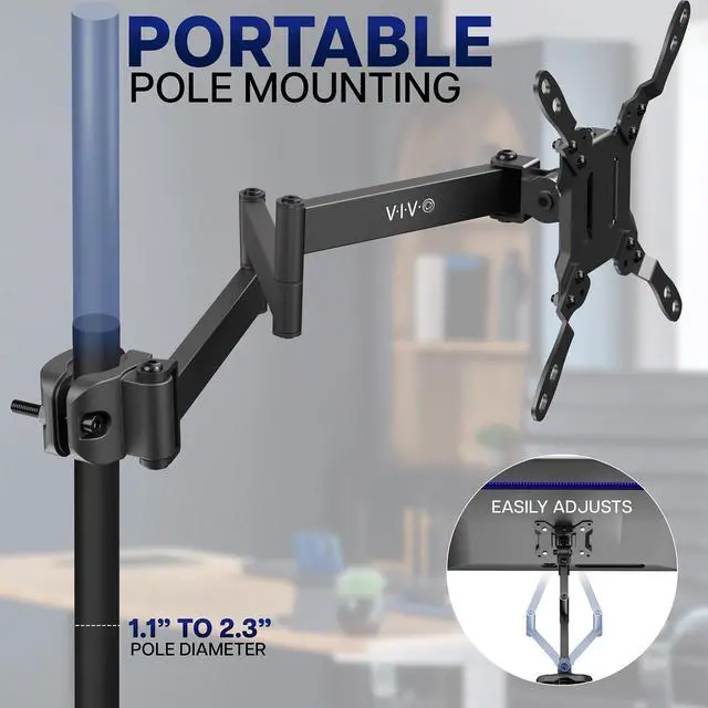 Alt view image 2 of 7 - VIVO Long Arm Monitor Pole Mount Monitor Arm VESA Plate, Fits 23"-43" Screens