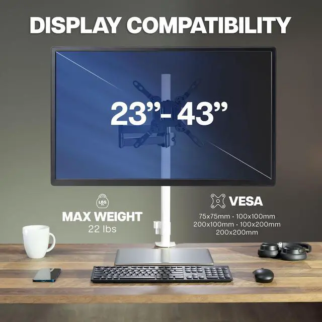 Alt view image 3 of 7 - VIVO Long Arm Monitor Pole Mount Monitor Arm VESA Plate, Fits 23"-43" Screens