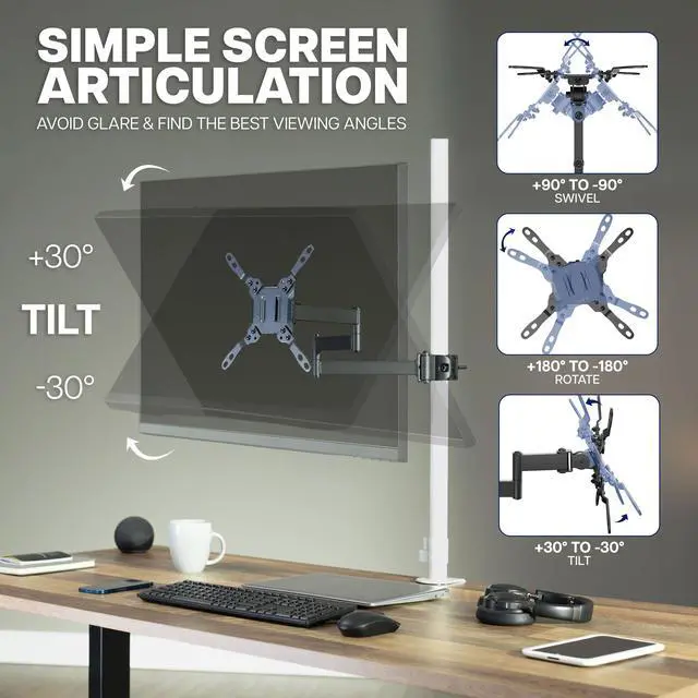 Alt view image 7 of 7 - VIVO Long Arm Monitor Pole Mount Monitor Arm VESA Plate, Fits 23"-43" Screens