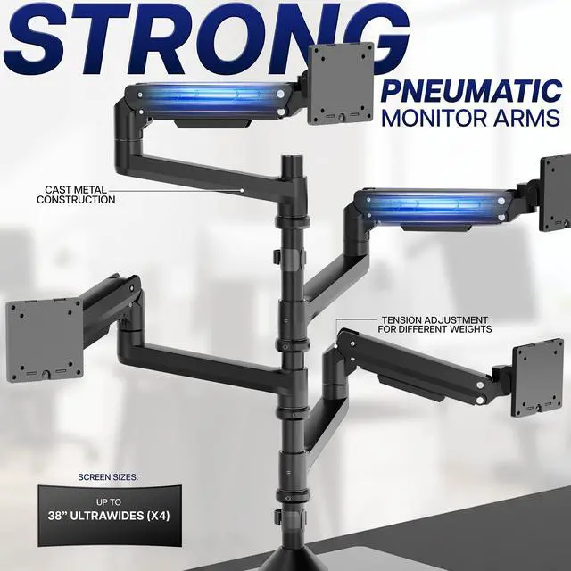 Alt view image 4 of 7 - VIVO Quad Ultrawide Freestanding Monitor Stand for up to Four 38" Screens