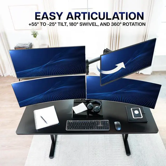 Alt view image 5 of 7 - VIVO Quad Ultrawide Freestanding Monitor Stand for up to Four 38" Screens