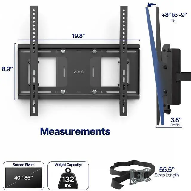 Alt view image 4 of 7 - VIVO Column No Drill TV Mount, Full Motion, 4086" Screens, 132 lbs Capacity