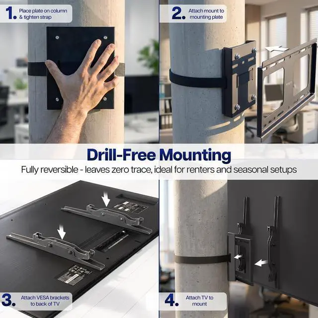 Alt view image 6 of 7 - VIVO Column No Drill TV Mount, Full Motion, 4086" Screens, 132 lbs Capacity