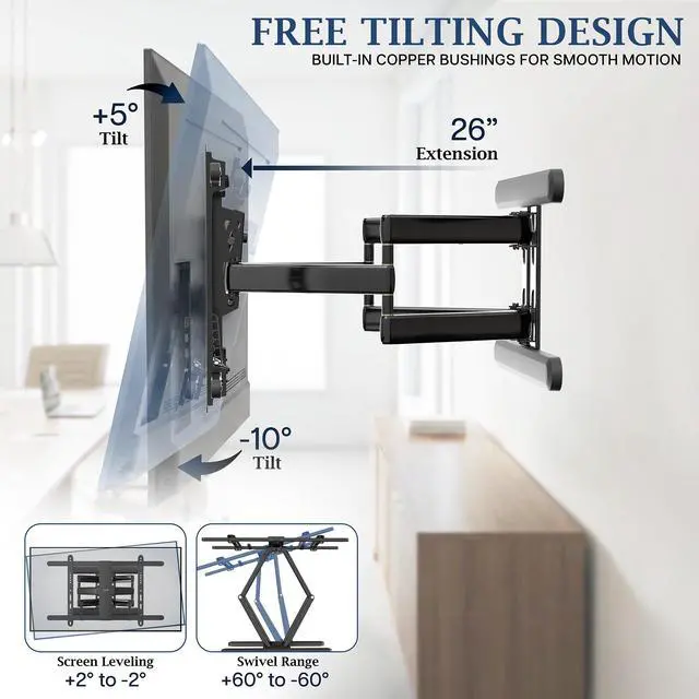 Alt view image 7 of 7 - VIVO PRO Heavy-Duty Premium Swivel TV Wall Mount, Hold Screens 37-86