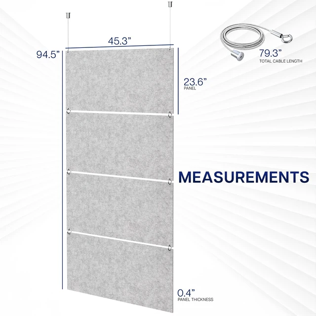 Alt view image 2 of 7 - VIVO Modular 45" x 95" Hanging Acoustic Panels (x4), Sound Absorber, Light Gray