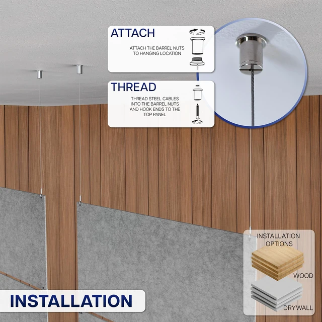 Alt view image 7 of 7 - VIVO Modular 45" x 95" Hanging Acoustic Panels (x4), Sound Absorber, Light Gray