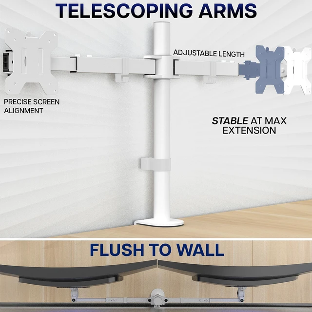 Alt view image 3 of 7 - VIVO White Telescoping Dual 21" to 32" Monitor Mount, Heavy Duty Desk Stand