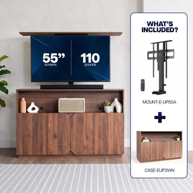 Alt view image 2 of 7 - VIVO Walnut Motorized Lift Concealed TV Cabinet with Storage, Holds 32-55 TVs