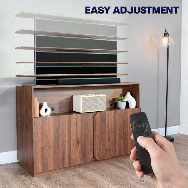 Alt view image 4 of 7 - VIVO Walnut Motorized Lift Concealed TV Cabinet with Storage, Holds 32-55 TVs