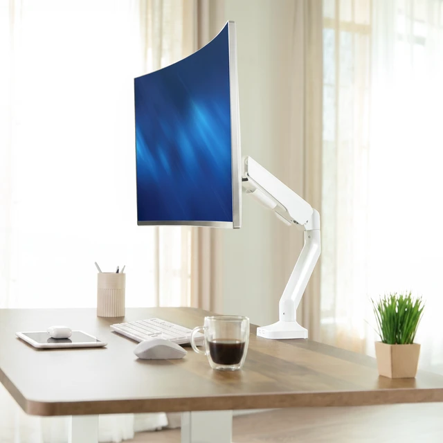 Alt view image 2 of 7 - VIVO Pneumatic Arm White Single Ultrawide Monitor Desk Mount, Up to 40" Screens