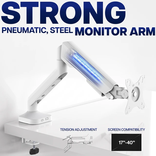 Alt view image 3 of 7 - VIVO Pneumatic Arm White Single Ultrawide Monitor Desk Mount, Up to 40" Screens