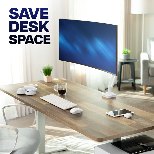 Alt view image 4 of 7 - VIVO Pneumatic Arm White Single Ultrawide Monitor Desk Mount, Up to 40" Screens