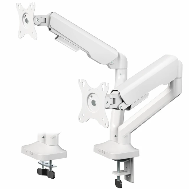Main image of VIVO Pneumatic Arm White Dual Ultrawide Monitor Desk Mount, Up to 35" Screens