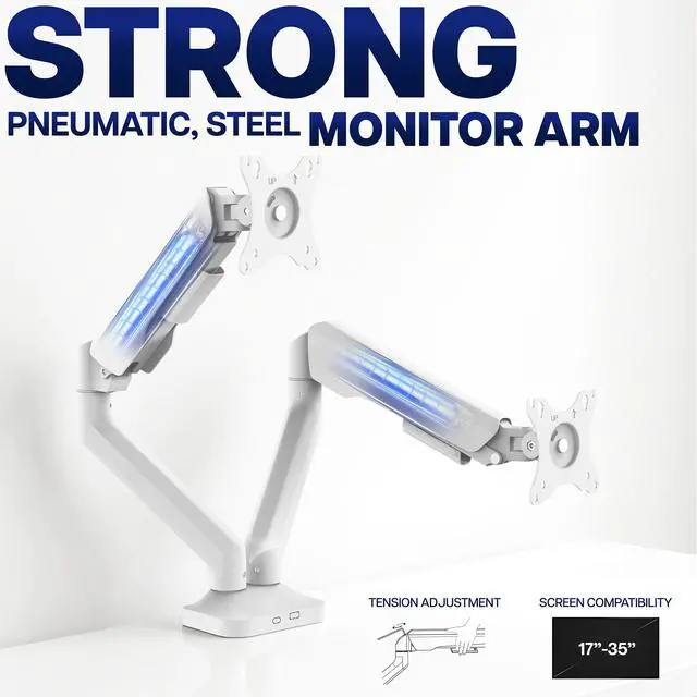Alt view image 3 of 7 - VIVO Pneumatic Arm White Dual Ultrawide Monitor Desk Mount, Up to 35" Screens