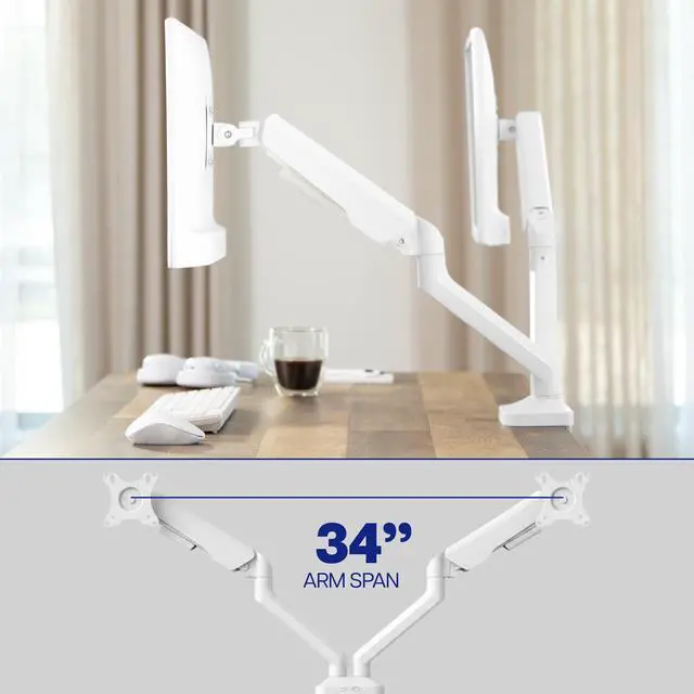 Alt view image 6 of 7 - VIVO Pneumatic Arm White Dual Ultrawide Monitor Desk Mount, Up to 35" Screens