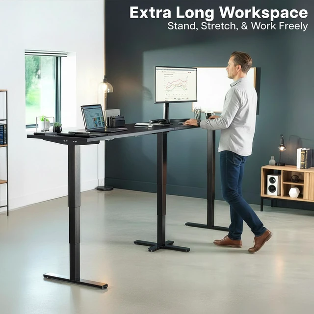 Alt view image 2 of 7 - VIVO Electric 109" x 24" Extra Long Standing Desk, Black Tops, Black Frame
