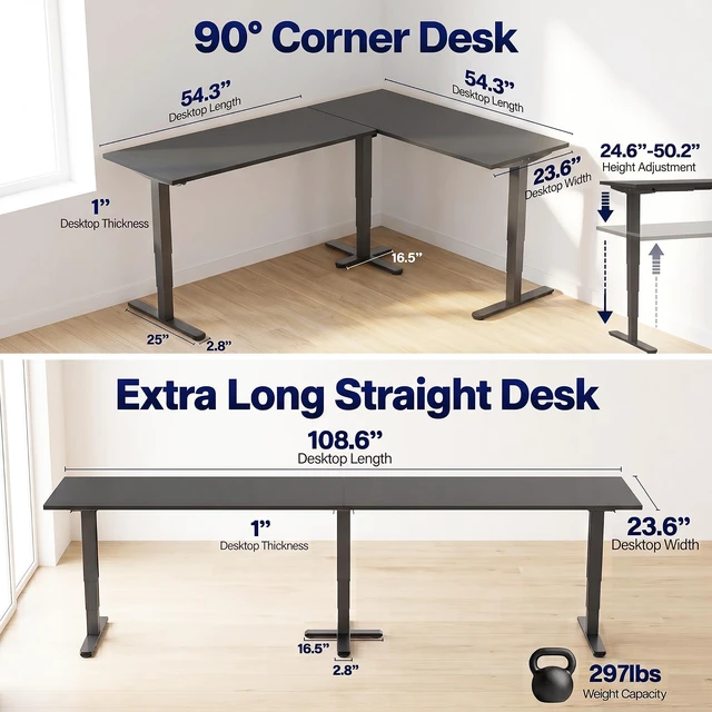 Alt view image 6 of 7 - VIVO Electric 109" x 24" Extra Long Standing Desk, Black Tops, Black Frame