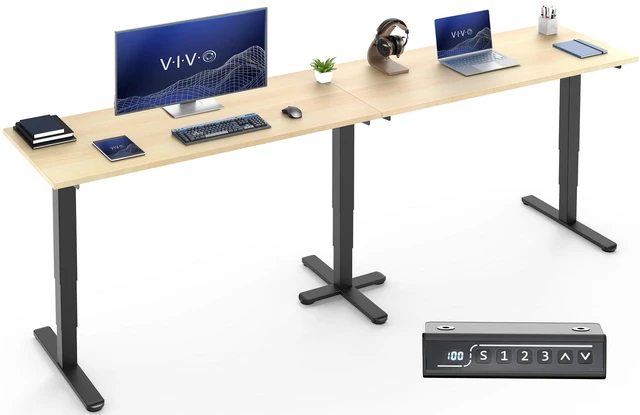 Main image of VIVO Electric 109" x 24" Extra Long Standing Desk, Light Wood Tops, Black Frame