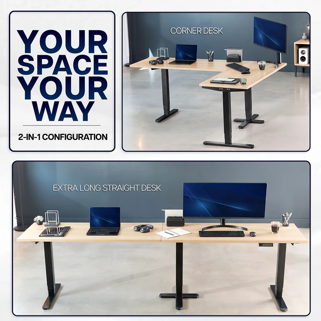 Alt view image 4 of 7 - VIVO Electric 109" x 24" Extra Long Standing Desk, Light Wood Tops, Black Frame