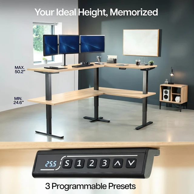 Alt view image 5 of 7 - VIVO Electric 109" x 24" Extra Long Standing Desk, Light Wood Tops, Black Frame