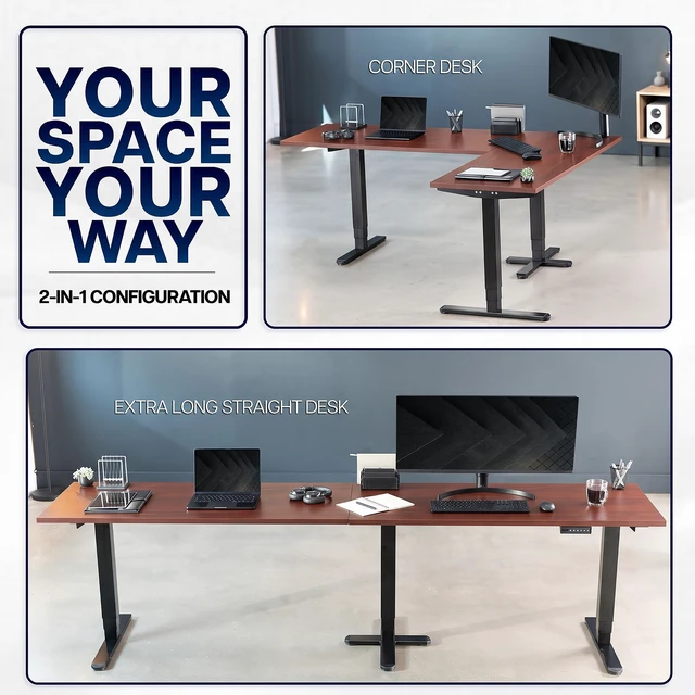 Alt view image 4 of 7 - VIVO Electric 109" x 24" Extra Long Standing Desk, Dark Walnut Tops, Black Frame