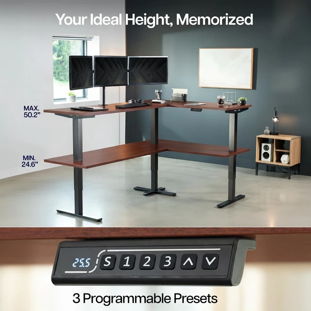 Alt view image 5 of 7 - VIVO Electric 109" x 24" Extra Long Standing Desk, Dark Walnut Tops, Black Frame