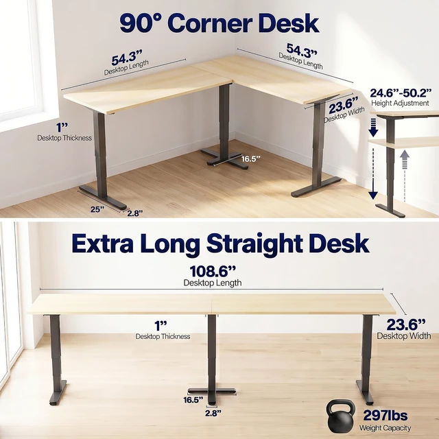 Alt view image 6 of 7 - VIVO Electric 109" x 24" Extra Long Standing Desk, Light Wood Tops, Black Frame