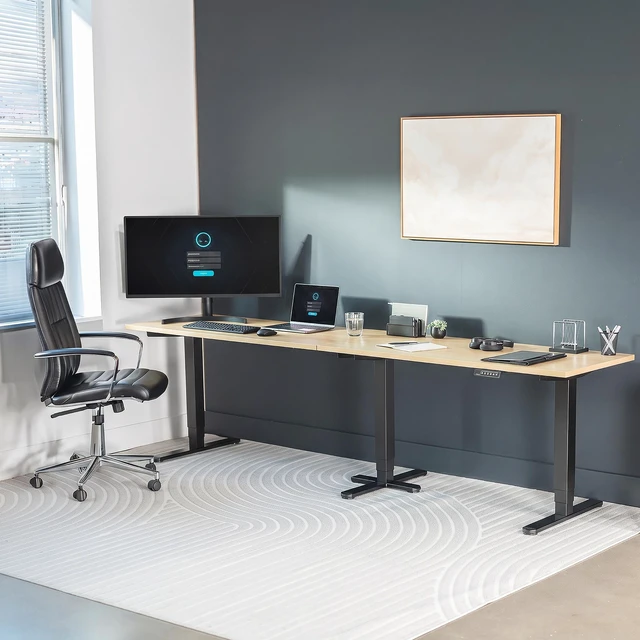 Alt view image 7 of 7 - VIVO Electric 109" x 24" Extra Long Standing Desk, Light Wood Tops, Black Frame