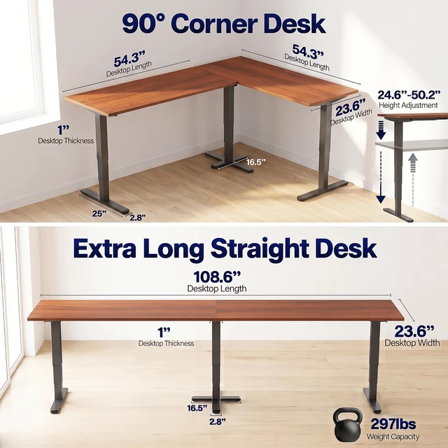 Alt view image 6 of 7 - VIVO Electric 109" x 24" Extra Long Standing Desk, Dark Walnut Tops, Black Frame
