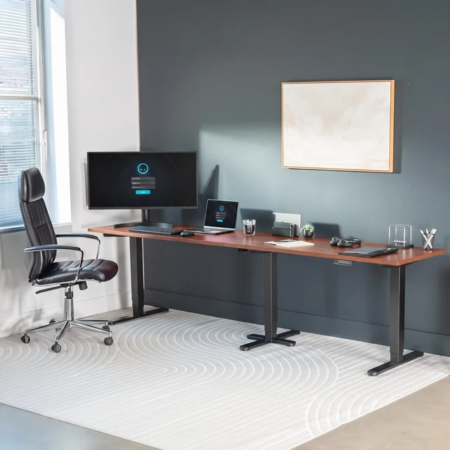 Alt view image 7 of 7 - VIVO Electric 109" x 24" Extra Long Standing Desk, Dark Walnut Tops, Black Frame