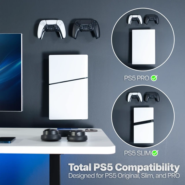 Alt view image 3 of 7 - VIVO Black Steel Wall Mount Designed for PS5 Console, 2 Controller Mounts