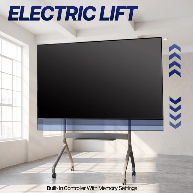 Alt view image 2 of 7 - VIVO Heavy Duty Rolling TV Stand, Slim TV Cart with Motorized Height Adjustments